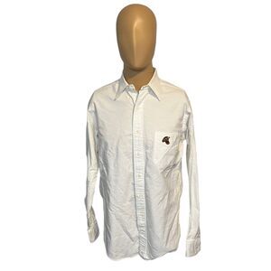 VTG Dunns Long Sleeve Button Down White Shirt Mens Sz Large Pheasant Embroidery